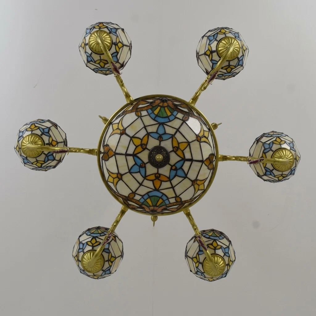 Large Tiffany-Style Stained Artwork Glass Chandelier Classic Floral Vintage Hanging Light Fixtures