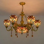 Large Tiffany-Style Stained Artwork Glass Chandelier Classic Floral Vintage Hanging Light Fixtures