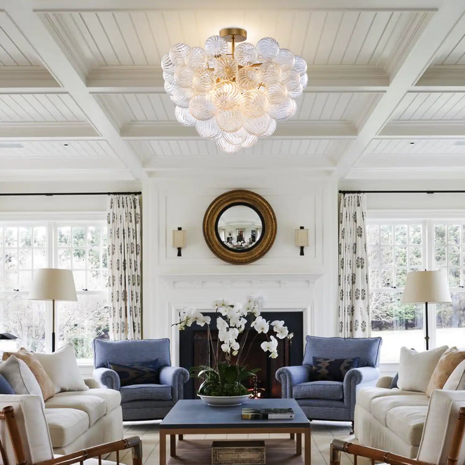 Talia Style Ribbed Glass Cloud Bubble Ceiling Fixture Modern Semi Flush Mount Ceiling Light For Living Dining