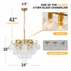 Modern Talia Cloud Bubble Chandelier Hand-Blown Clear Ribbed Glass Globe Cluster Pendant Light