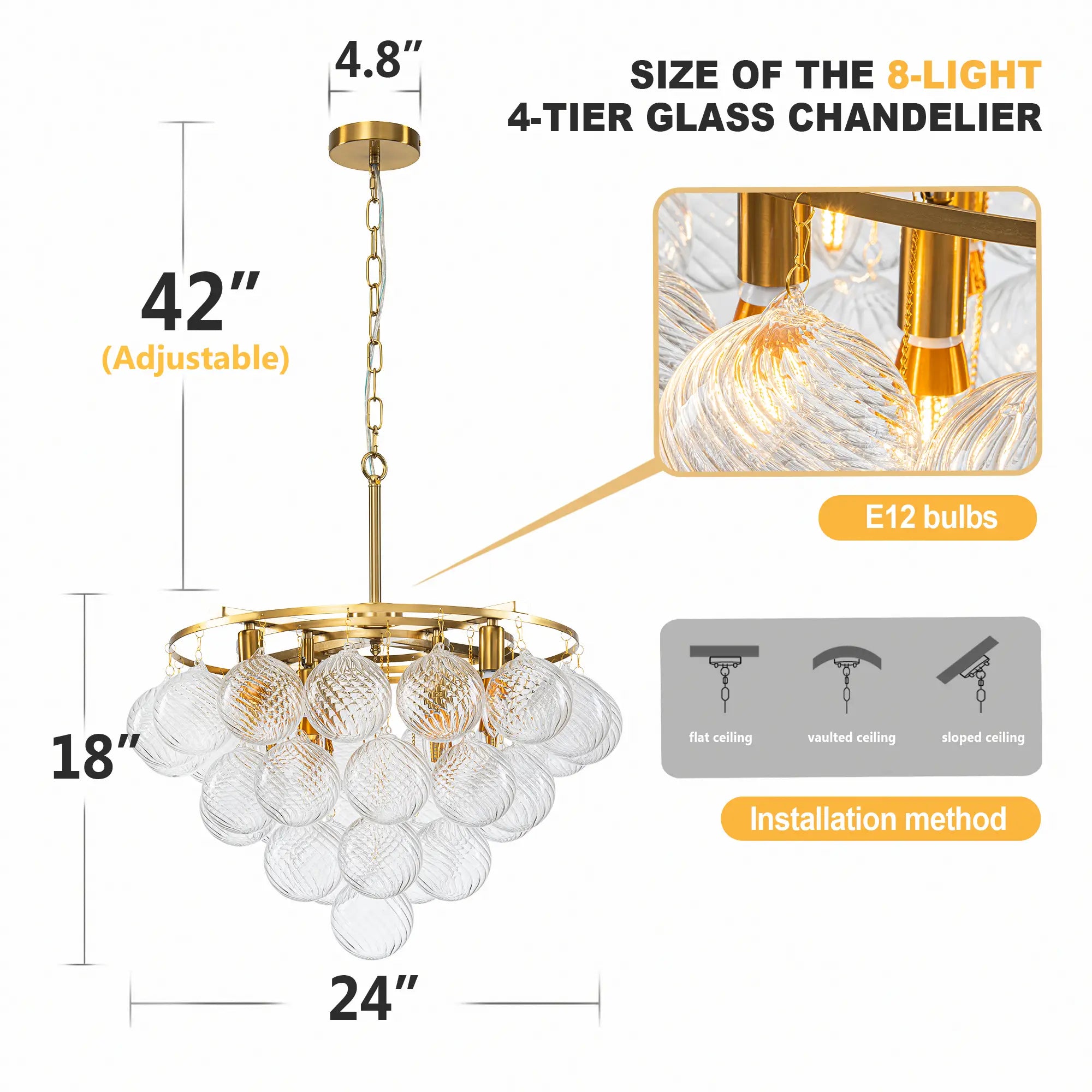 Modern Talia Cloud Bubble Chandelier Hand-Blown Clear Ribbed Glass Globe Cluster Pendant Light