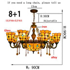Yellow Tiffany-Style 5-Light Stained Glass Chandelier Vintage Amber Mosaic Glass Chandelier