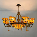 Yellow Tiffany-Style 5-Light Stained Glass Chandelier Vintage Amber Mosaic Glass Chandelier