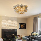 Modern Semi Flush Blown Glass Chandelier Amber Bubble Cluster Ceiling Light For Living Room Bedroom