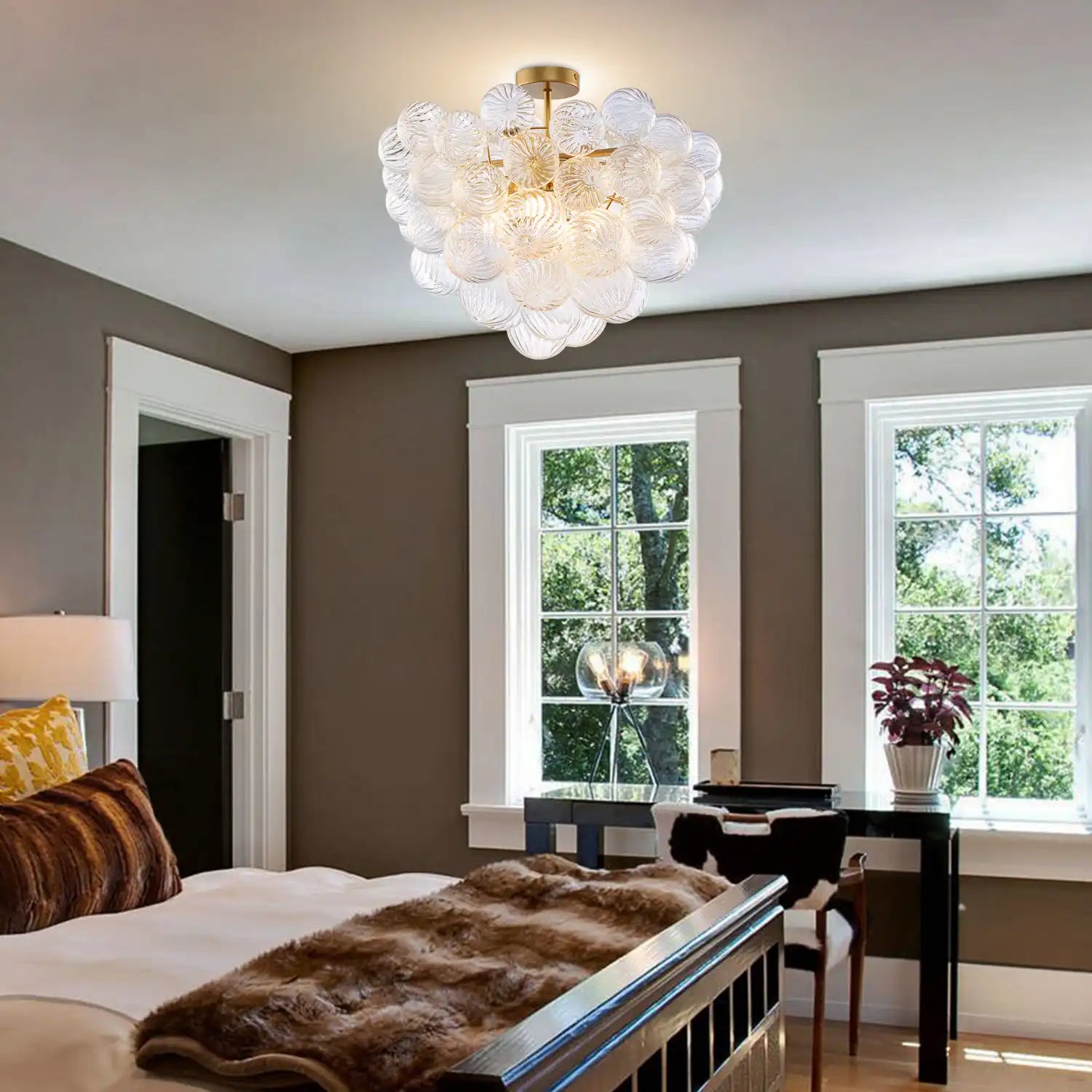 Talia Style Ribbed Glass Cloud Bubble Ceiling Fixture Modern Semi Flush Mount Ceiling Light For Living Dining