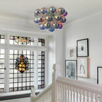 Modern Semi Flush Blown Glass Chandelier Minimalist Rainbow Bubble Cluster Ceiling Light