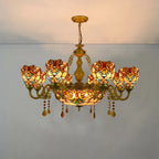 Large Tiffany-Style Stained Artwork Glass Chandelier Classic Floral Vintage Hanging Light Fixtures