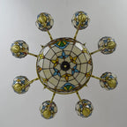 Large Tiffany-Style Stained Artwork Glass Chandelier Classic Floral Vintage Hanging Light Fixtures