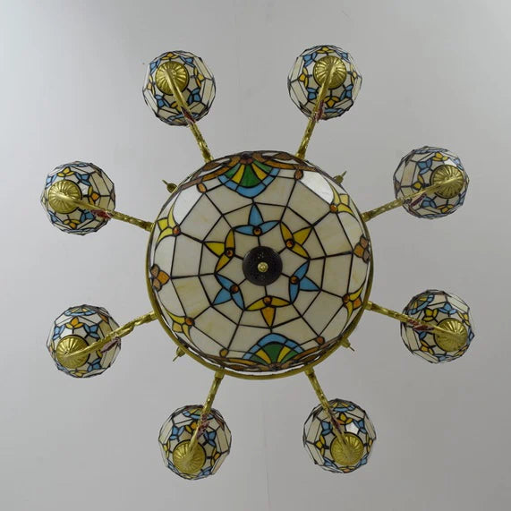 Large Tiffany-Style Stained Artwork Glass Chandelier Classic Floral Vintage Hanging Light Fixtures