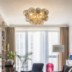 Modern Semi Flush Blown Glass Chandelier Amber Bubble Cluster Ceiling Light For Living Room Bedroom