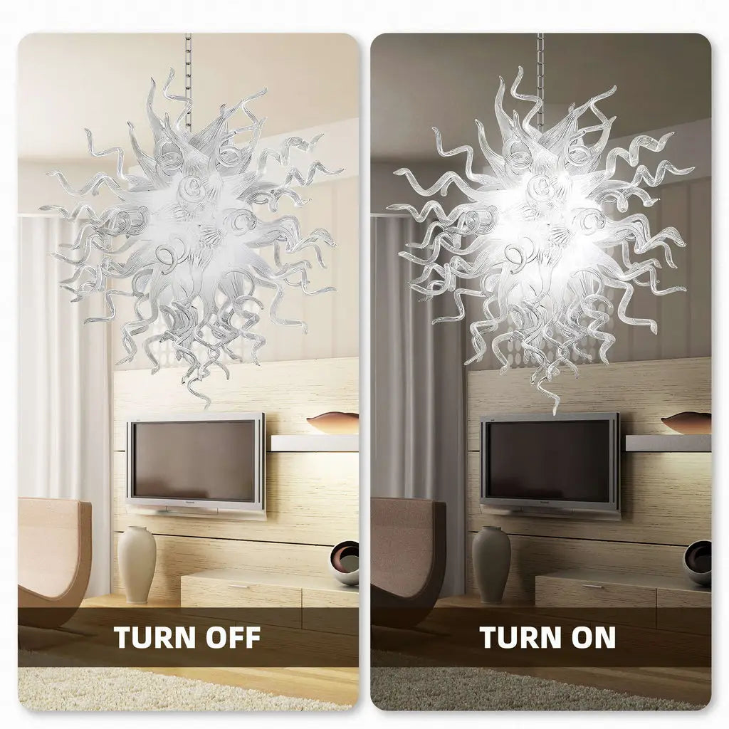 Translucent White Sculptural Glass Chandelier Hand-Blown Art Glass Pendant Light for Modern Interiors