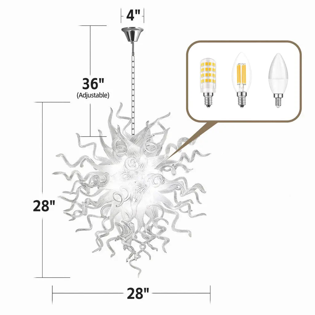 Translucent White Sculptural Glass Chandelier Hand-Blown Art Glass Pendant Light for Modern Interiors