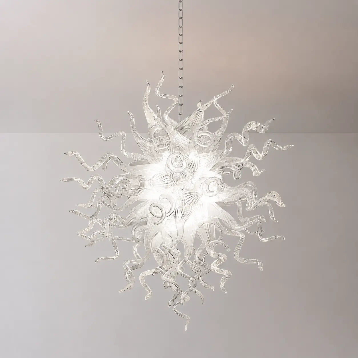Translucent White Sculptural Glass Chandelier Hand-Blown Art Glass Pendant Light for Modern Interiors