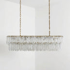 Verna Rectangle Linear Chandelier Tiered Murano Slump-Glass Panel Cluster Pendant Light For Dining Kitchen Island