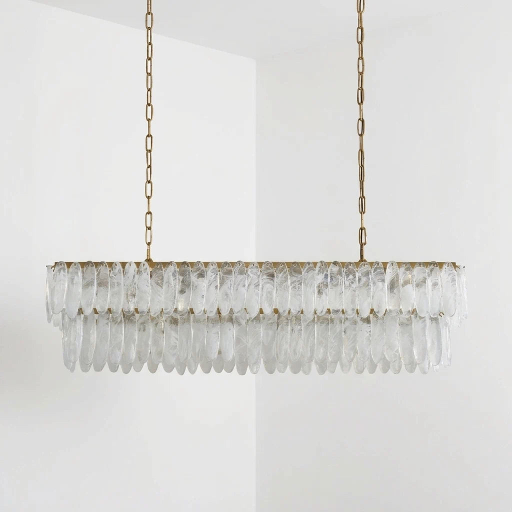 Verna Rectangle Linear Chandelier Tiered Murano Slump-Glass Panel Cluster Pendant Light For Dining Kitchen Island