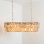Verna Rectangle Linear Chandelier Tiered Murano Slump-Glass Panel Cluster Pendant Light For Dining Kitchen Island