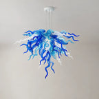 Murano Style Blown Glass Art Chandelier Blue & White Sea Anemone Pendant Light