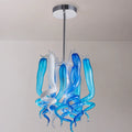 Small Modern Blue and White Hand-Blown Glass Pendant Light Artistic Spiral Chandelier for Contemporary Interiors