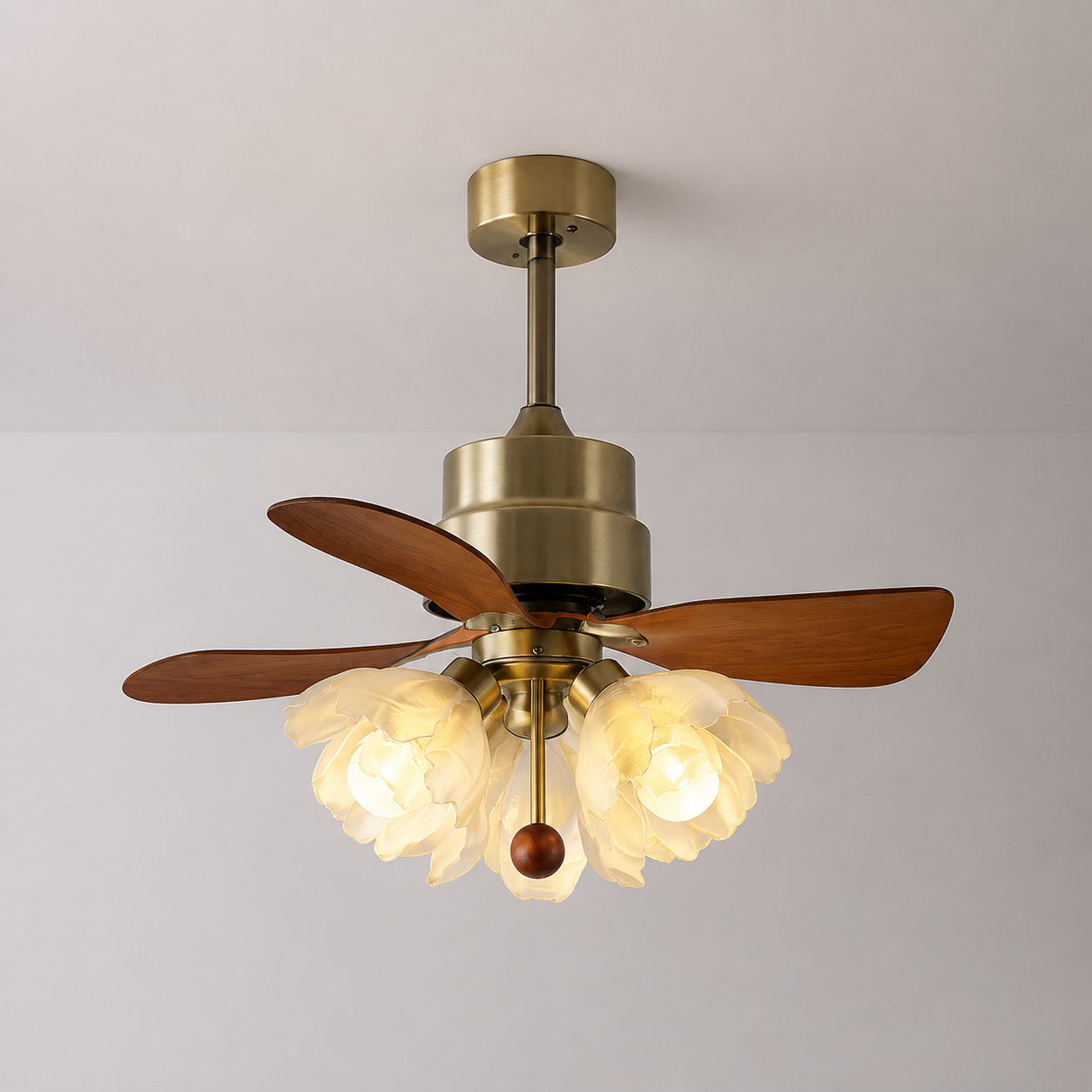 28 Inch Vintage Mid Century Low Profile Ceiling Fan with LED Light Lily Flower French Style Fandolier for Dining Bedroom Living