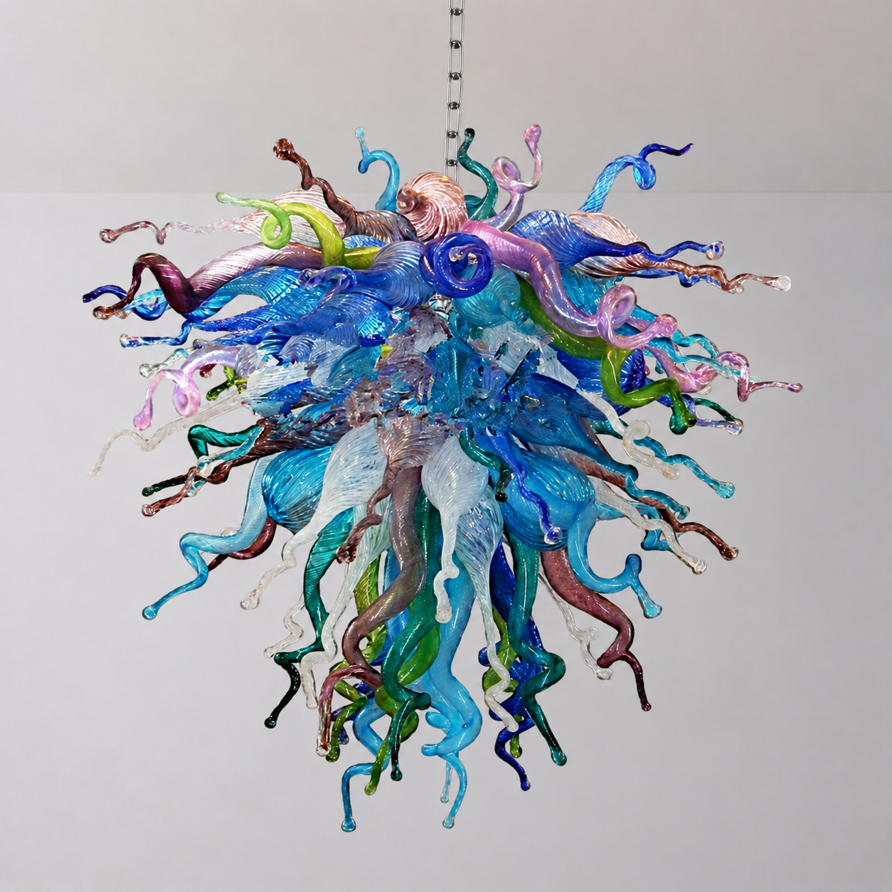Celestial Aurora Chihuly-Style Blown Glass Art Chandelier Colorful Tentacle Glass Pendant Lamp Murano Hanging Sculpture Light