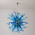 Hand Blown Blue Glass Chandelier Starburst Art Deco Sculptural Ceiling Light for Entryway Dining