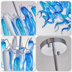 Small Modern Blue and White Hand-Blown Glass Pendant Light Artistic Spiral Chandelier for Contemporary Interiors