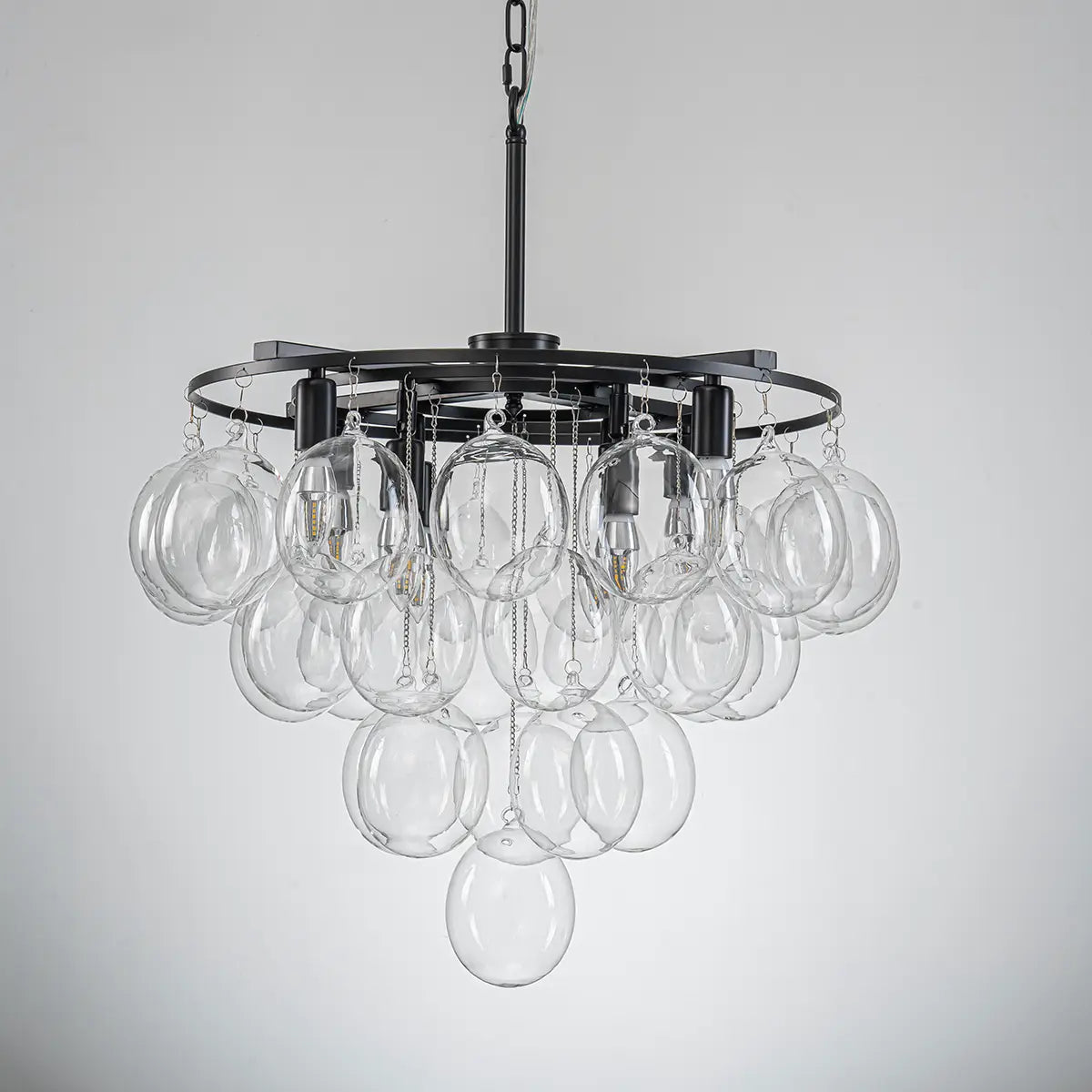 Modern Cloud Bubble Chandelier Talia Hand-Blown Clear Glass Globe Cluster Pendant Light with Metal Frame