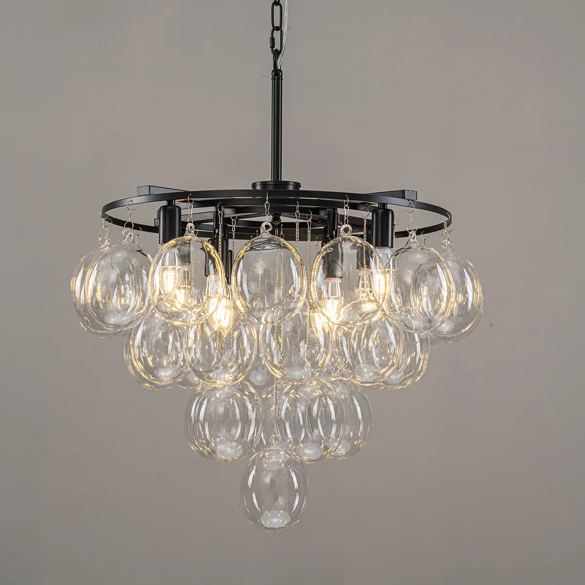 Modern Cloud Bubble Chandelier Talia Hand-Blown Clear Glass Globe Cluster Pendant Light with Metal Frame