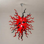 Statement Red & Black Hand-Blown Glass Chandelier Chihuly-Style Sculptural Art Pendant Light