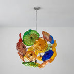 Bloom Spectrum Glass Plate Chandelier Unique Multi-Color Lotus Floral Murano Hanging Glass Sculpture Light