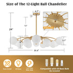 Gold Sputnik Glass Globe Chandelier Modern Bubble Pendant Light Fixture Contemporary Hanging Lamp For Dining Living