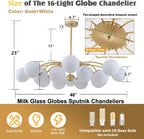 Gold Sputnik Glass Globe Chandelier Modern Bubble Pendant Light Fixture Contemporary Hanging Lamp For Dining Living