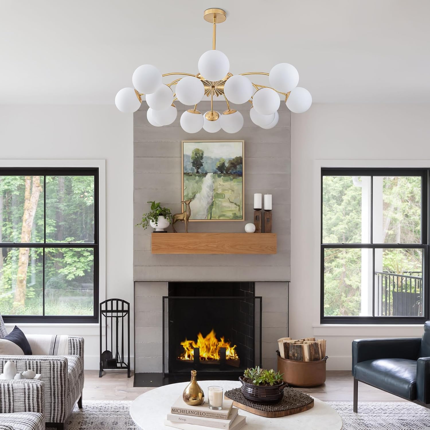 Gold Sputnik Glass Globe Chandelier Modern Bubble Pendant Light Fixture Contemporary Hanging Lamp For Dining Living