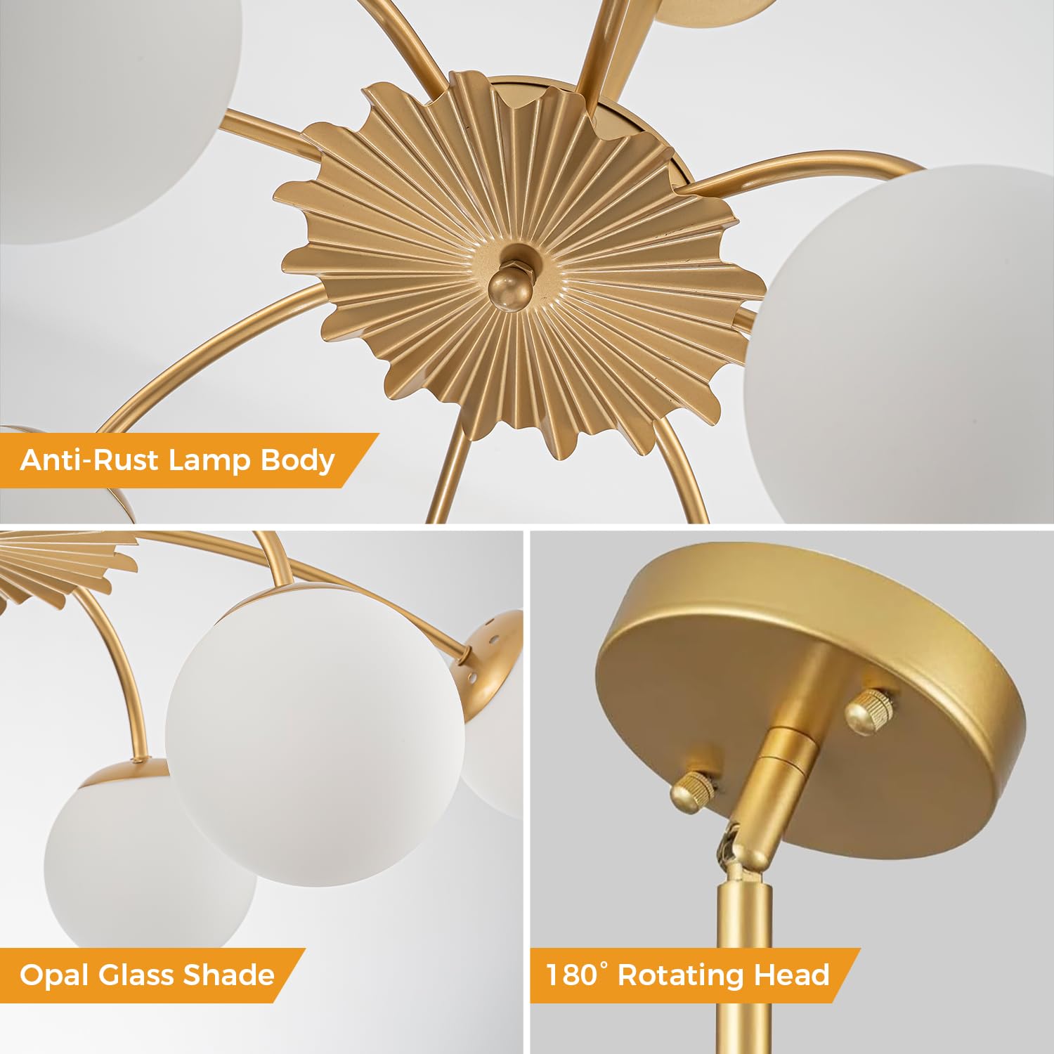 Gold Sputnik Glass Globe Chandelier Modern Bubble Pendant Light Fixture Contemporary Hanging Lamp For Dining Living