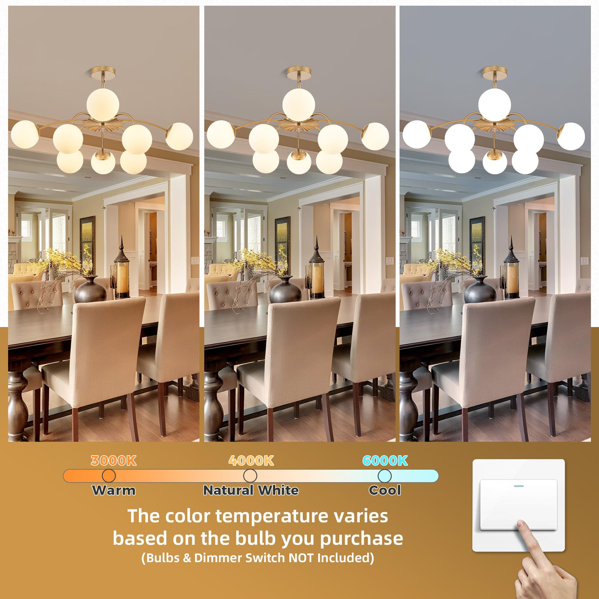 Gold Sputnik Glass Globe Chandelier Modern Bubble Pendant Light Fixture Contemporary Hanging Lamp For Dining Living