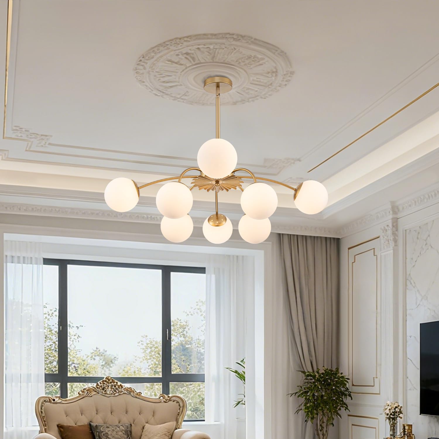 Gold Sputnik Glass Globe Chandelier Modern Bubble Pendant Light Fixture Contemporary Hanging Lamp For Dining Living