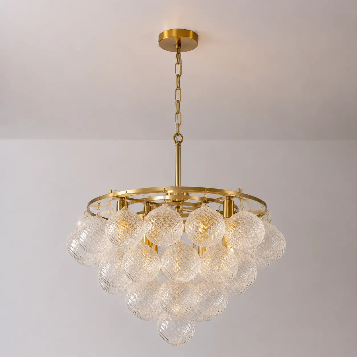 Modern Talia Cloud Bubble Chandelier Hand-Blown Clear Ribbed Glass Globe Cluster Pendant Light