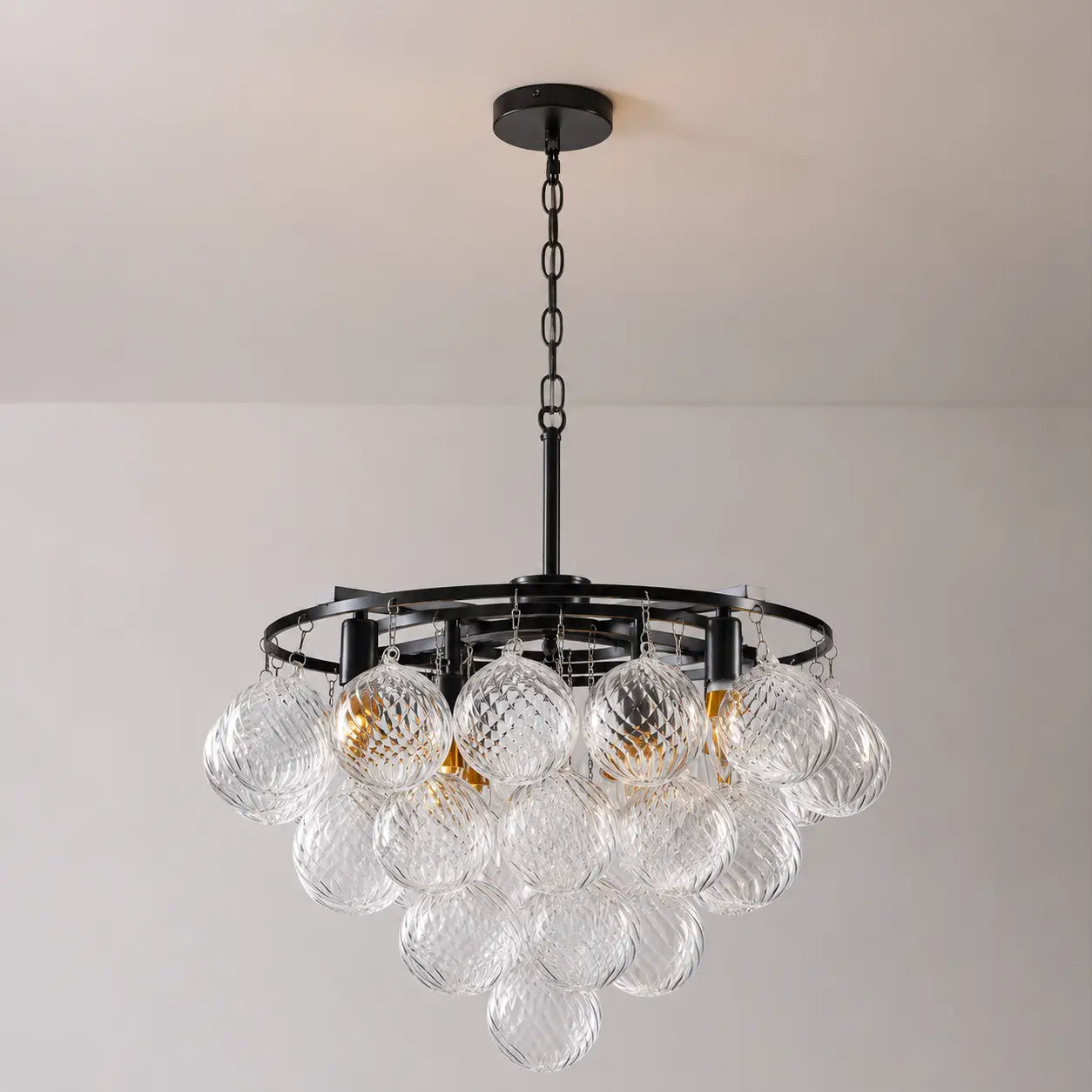 Modern Talia Cloud Bubble Chandelier Hand-Blown Clear Ribbed Glass Globe Cluster Pendant Light