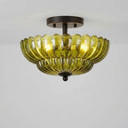 Green Glass Scalloped Flush Mount Ceiling Light 3-Light Modern Light Fixture Low Ceiling