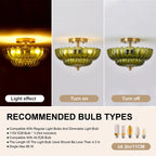 Green Glass Scalloped Flush Mount Ceiling Light 3-Light Modern Light Fixture Low Ceiling