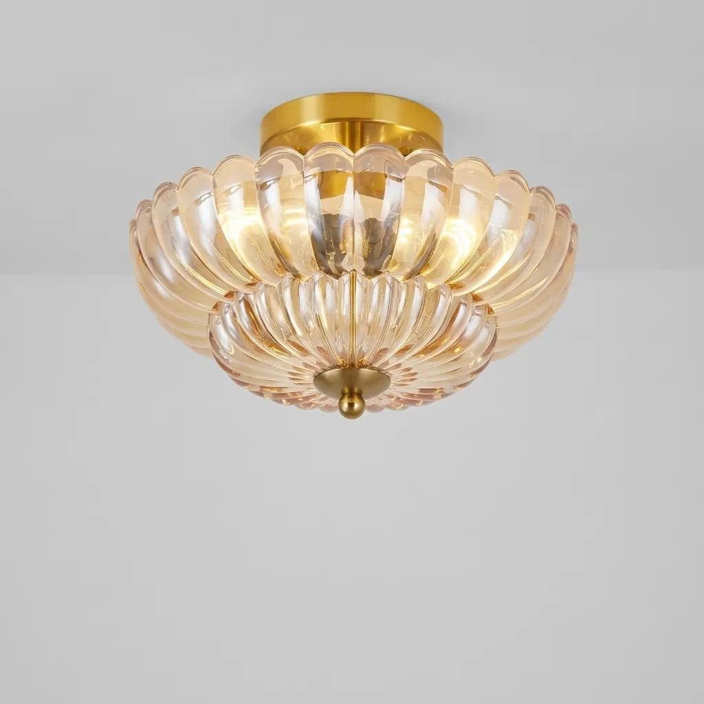 Green Glass Scalloped Flush Mount Ceiling Light 3-Light Modern Light Fixture Low Ceiling