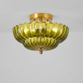 Green Glass Scalloped Flush Mount Ceiling Light 3-Light Modern Light Fixture Low Ceiling