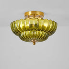 Green Glass Scalloped Flush Mount Ceiling Light 3-Light Modern Light Fixture Low Ceiling