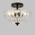 Green Glass Scalloped Flush Mount Ceiling Light 3-Light Modern Light Fixture Low Ceiling