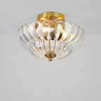Green Glass Scalloped Flush Mount Ceiling Light 3-Light Modern Light Fixture Low Ceiling