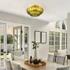 Green Glass Scalloped Flush Mount Ceiling Light 3-Light Modern Light Fixture Low Ceiling