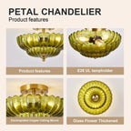Green Glass Scalloped Flush Mount Ceiling Light 3-Light Modern Light Fixture Low Ceiling