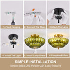 Green Glass Scalloped Flush Mount Ceiling Light 3-Light Modern Light Fixture Low Ceiling