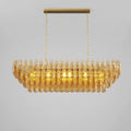 Tronchi Large 12-Light Amber Gold Rectangular Chandelier Tatayosi Tiered Smoke Blown Glass Pendant Light For Kitchen Island