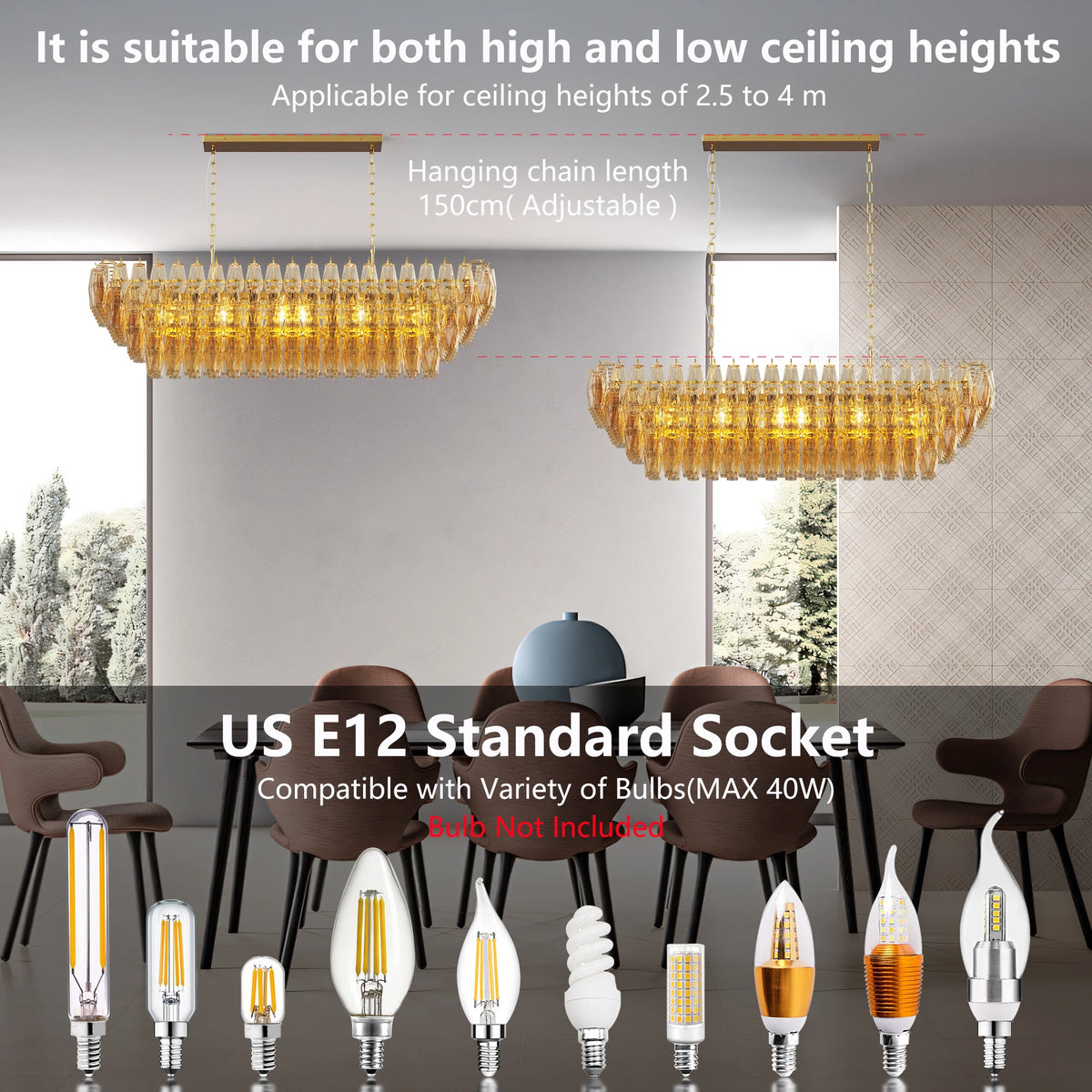 Tronchi Large 12-Light Amber Gold Rectangular Chandelier Tatayosi Tiered Smoke Blown Glass Pendant Light For Kitchen Island